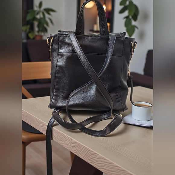 Moda Luxe Black Vegan Pebbled Leather Backpack - Picture 2 of 10